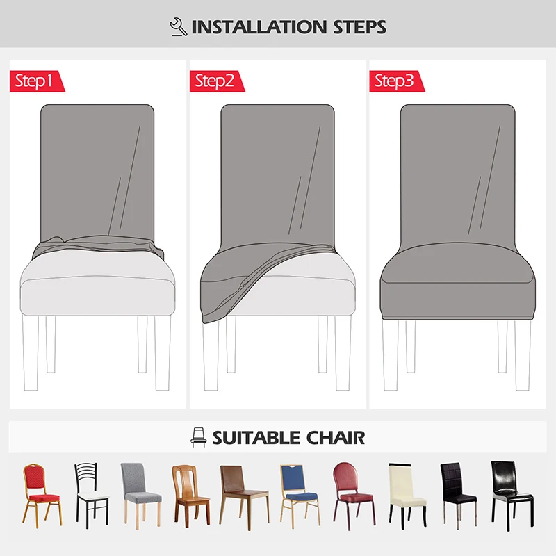 Velvet Elastic Removable Anti-dirty Jacquard Stretch Chair Covers for Dining Room Kitchen Hotel 1/2/4/6 Pcs