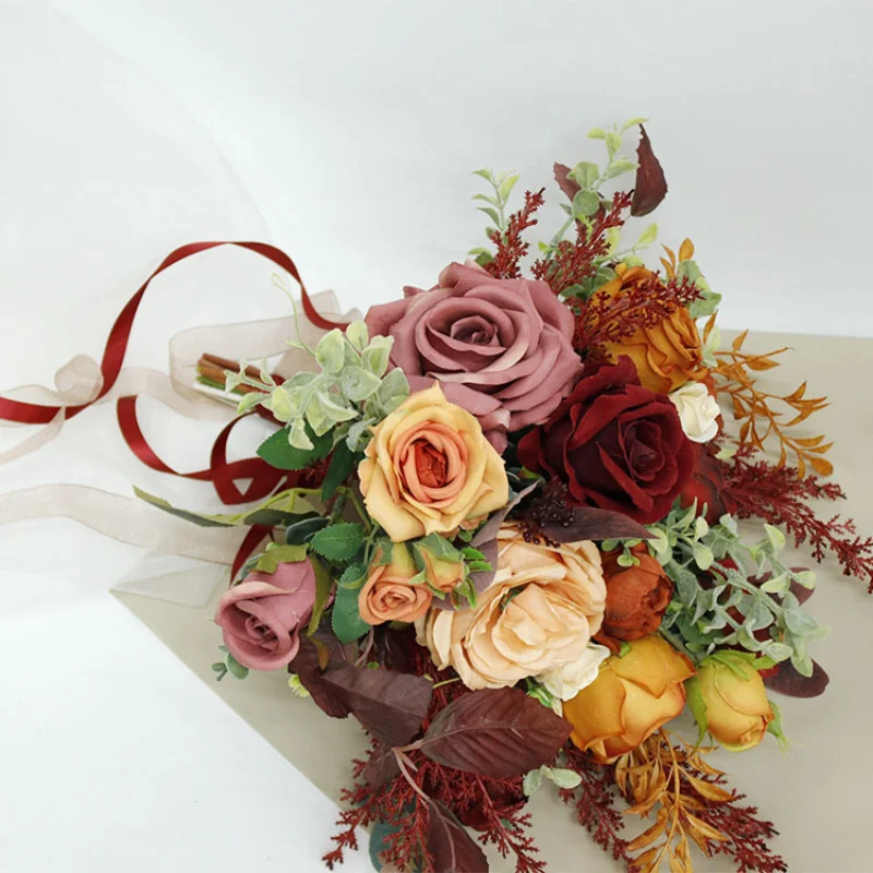 Vintage Bridal Wedding Bouquets Artificial Rose Flowers Wedding Flower Decoration