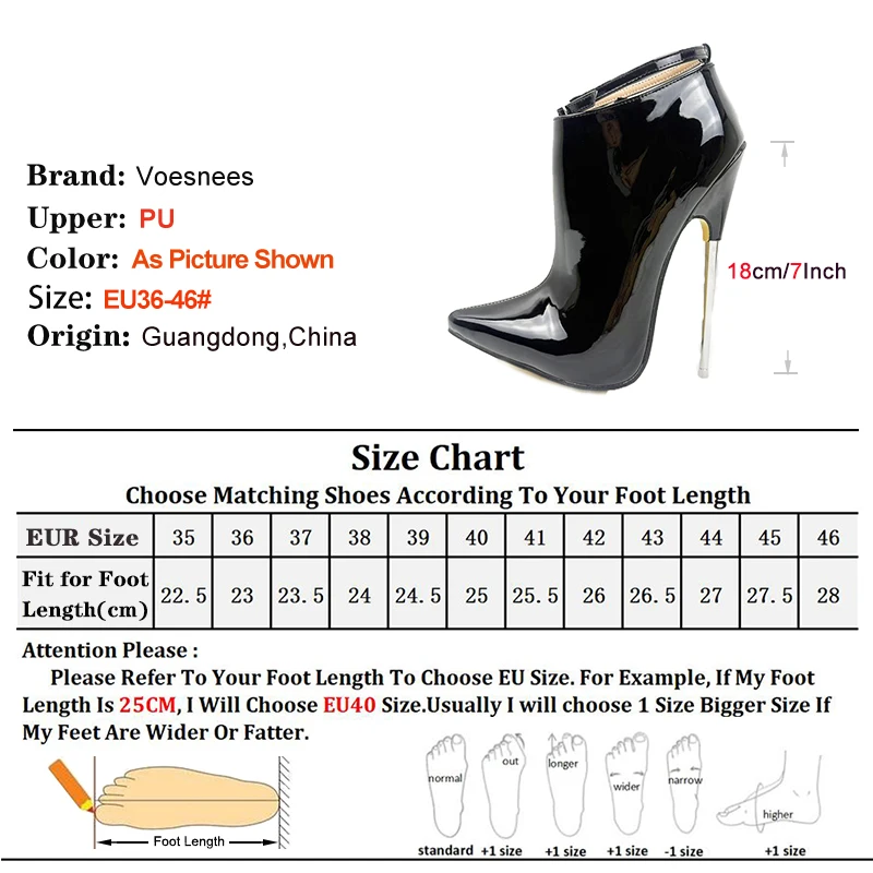 2025 New Women Fashion Ballet Boots 18CM Ultra high heels Glossy Black Pointed Short Boots Metal Stiletto Side Zip Fetish Shoes