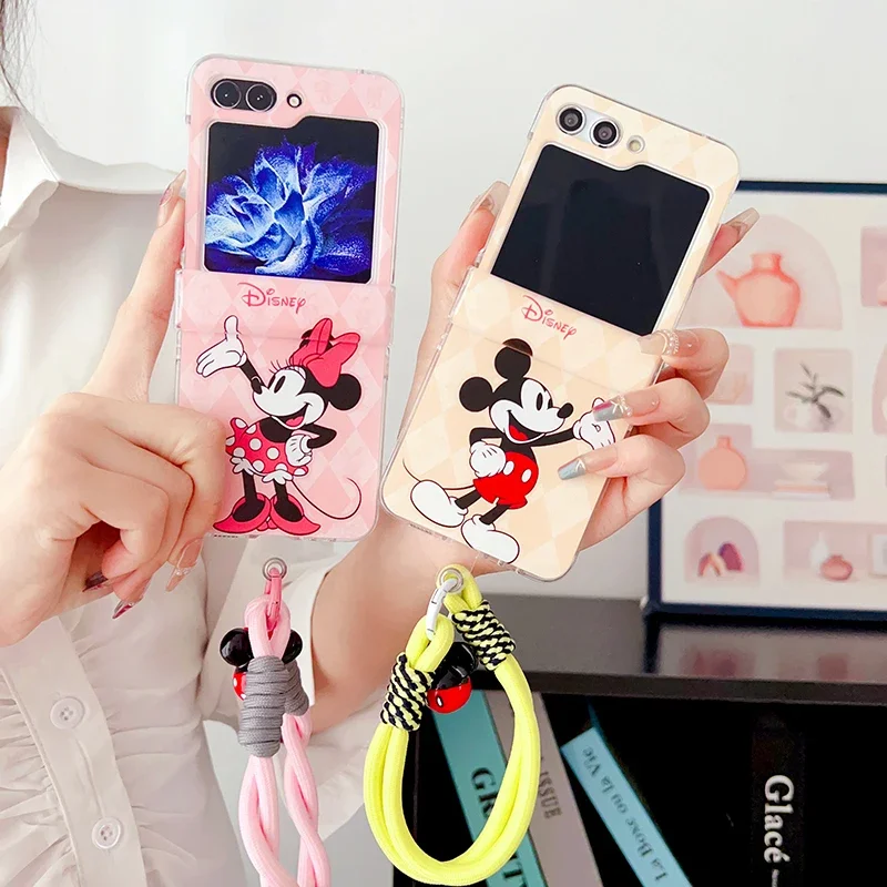 

Disney Mickey Minnie Candy Colors Phone Case for Samsung Galaxy Z Flip 3 4 5G ZFlip5 ZFlip4 Flip3 Flip5 Flip4 Cover with Lanyard