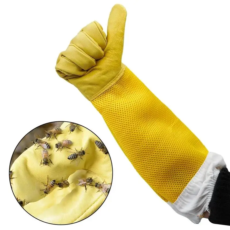 1 Pair Beekeeping Gloves Beekeeper Protective Sleeves Breathable Anti Bee/Sting Sheepskin Long Gloves Apiculture Tools