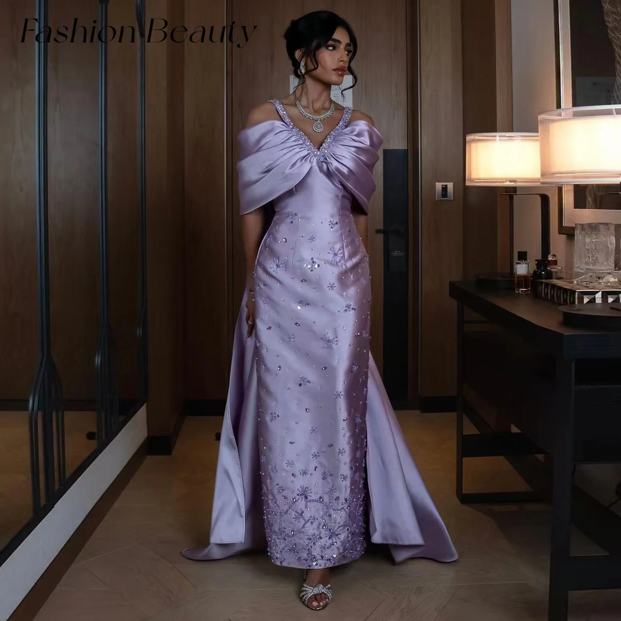 

Модные красивые платья для выпускного вечера с открытыми плечами и бусинами ручной работы, новинка, официальное вечернее женское изысканное платье, 2024 вечерние халаты