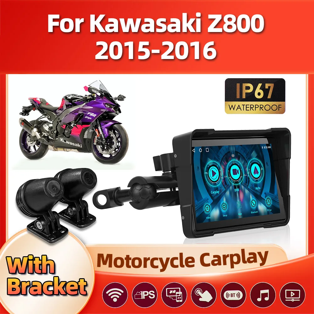

5 Inch Motorcycle GPS Navigation IP67 Waterproof Moto Carplay Wireless Android Auto Monitor For Kawasaki Z800 2015 2016