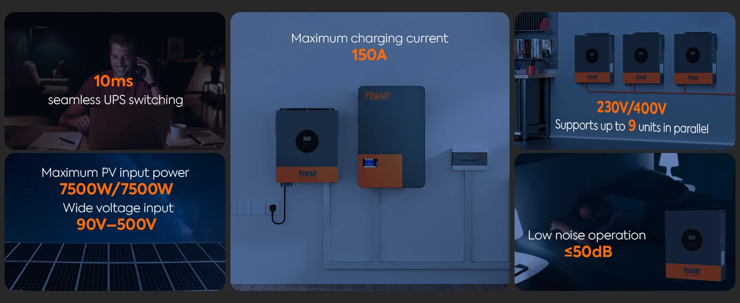 Solar Inverters 6.2KW 11KW 48Vdc Built 120A 150A MPPT Solar Charge Controller 22