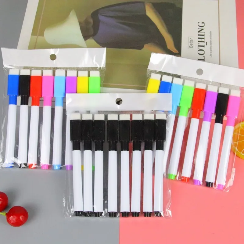 1 Set Lytwtw's Creative With Brush Water-based Small Erasable Pen School Office Supplies White Board Marker Whiteboard Pen