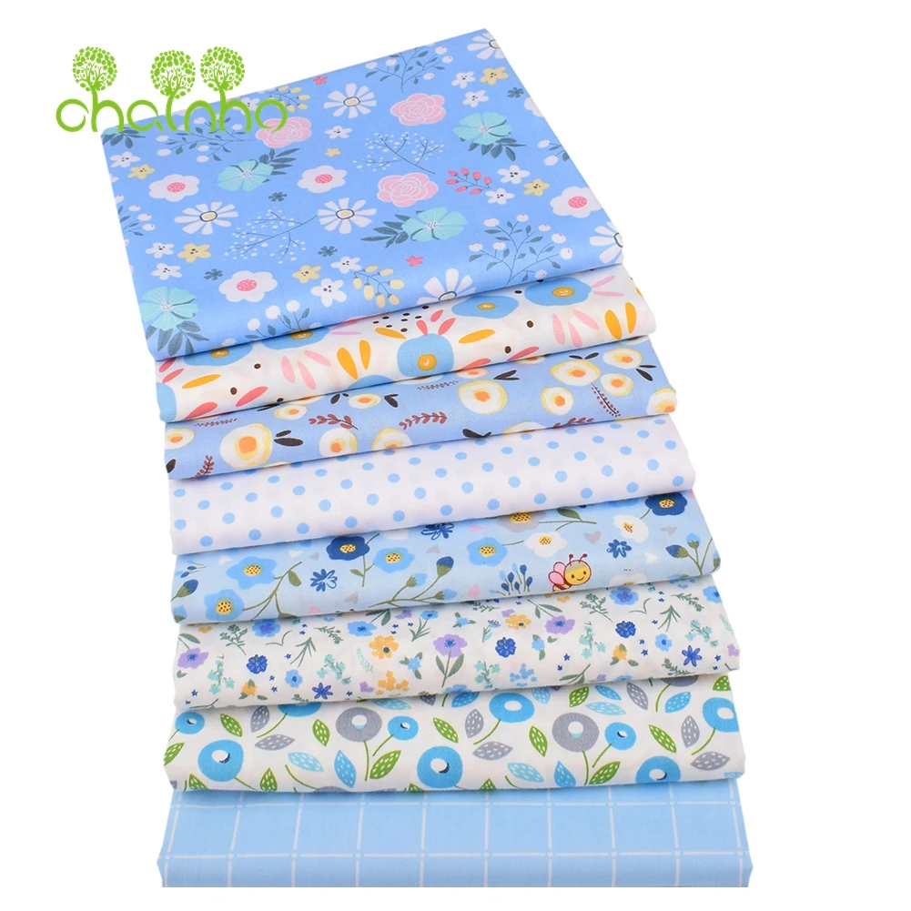 Chainho,Printed Twill Weave Cotton Fabric,DIY Sewing Quilting Material,Patchwork Cloth,8 Designs Floral Series,2 Sizes,15C236