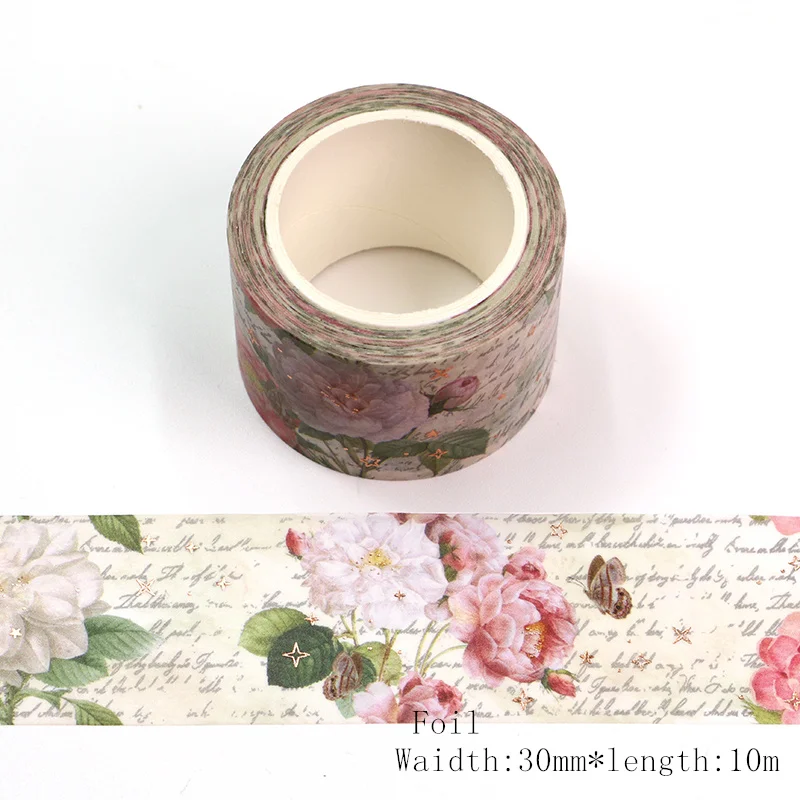 

New 1PC30mm*10m Foil Rose Vintage Script Decorative Washi Tape Scrapbooking Masking Tape School Office Supply washi tape sticker