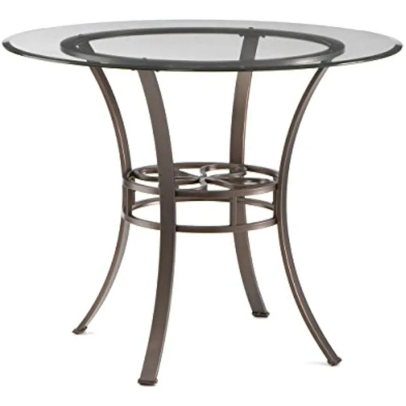 Lucianna Round Glass Top Table with Metal Frame Dining, Dark Brown 2