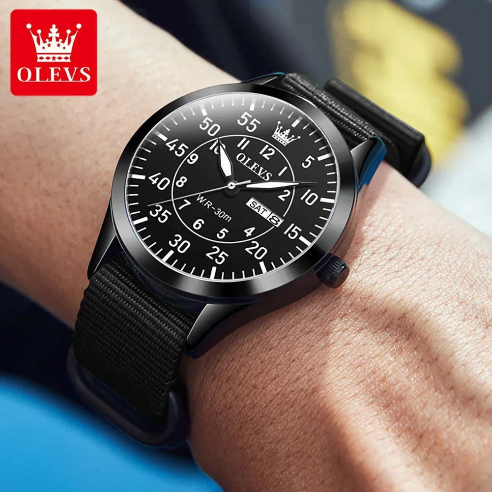 Ollevs Sport Heren Horloges Topmerk Luxe Week Kalender Quartz Horloge Voor Mannen Mode Nylon Band Waterdicht Relogio Masculino