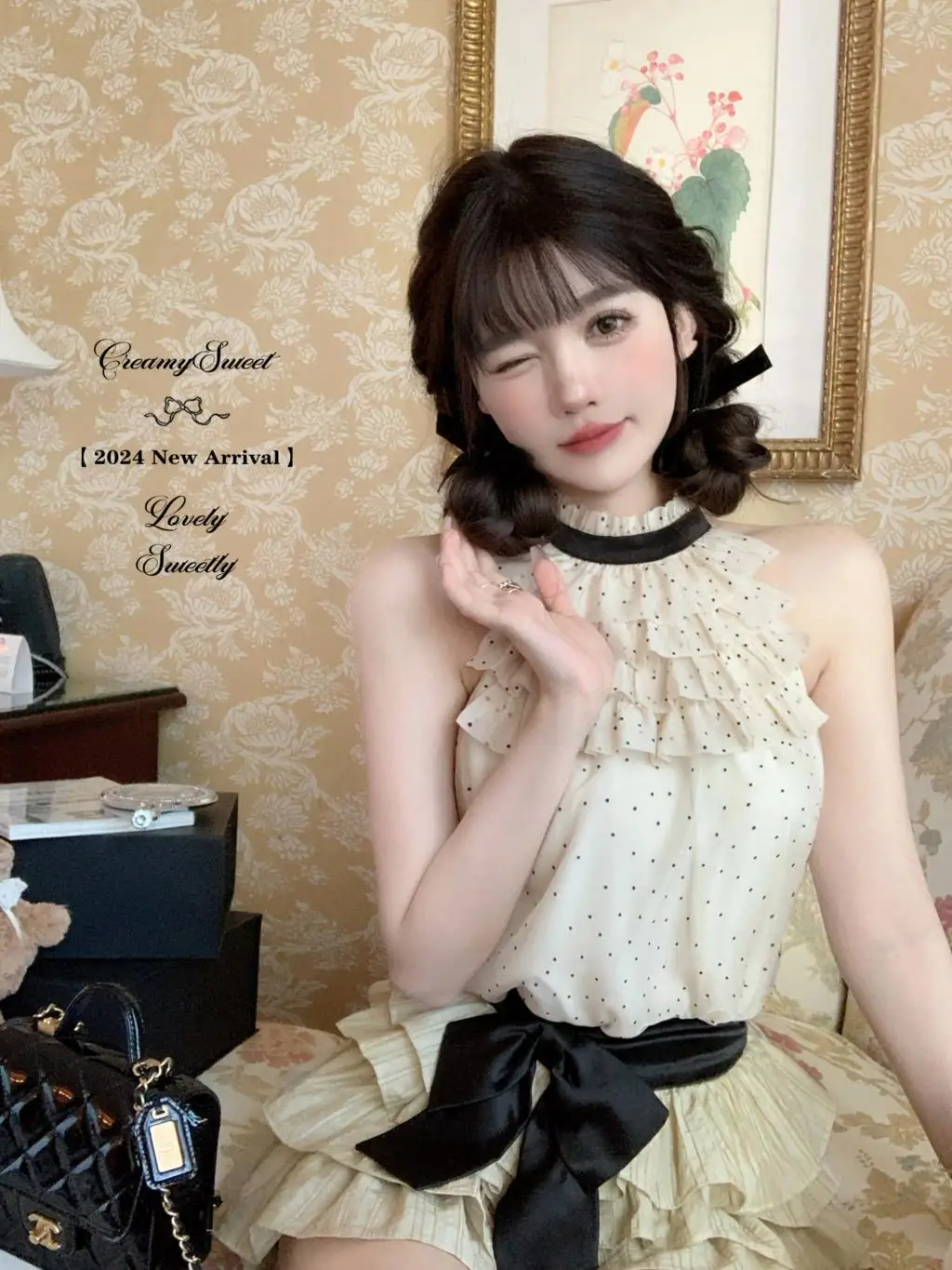 Y2K Polka Dot Two-piece Set Women Chiffon Halter Sleeveless Top Ruffles A-line Cake Mini Skirt Summer New Korean Fashion Outfits