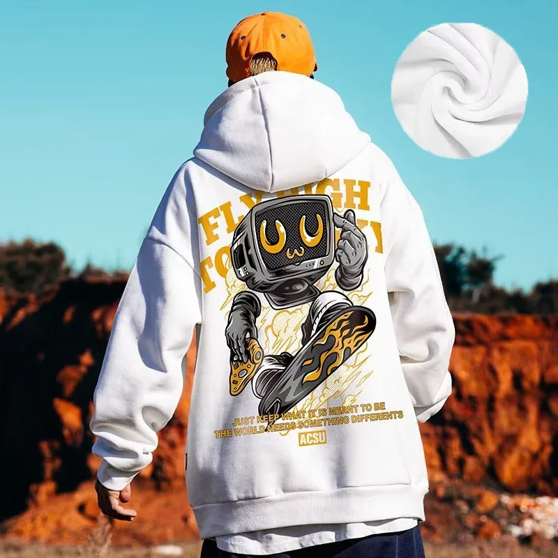 Casual Style Fashion Sweater Hooded Autumn And Winter Literary Trend New Men's Pullover Popular Print And Plush M-8XL