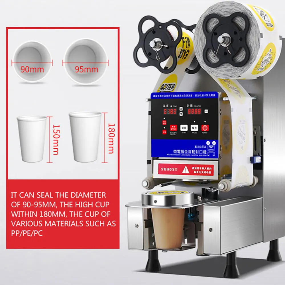 

90/95 Commercial Cup Sealing Machine Milk Tea Shop Sealing Machine Fully Automatic Cup Sealer Coffee Juice Soy Milk Drink Heat