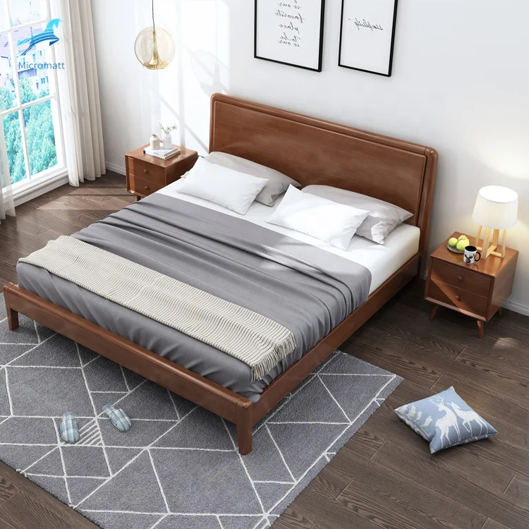 Wholesale Hotel Furniture Comfortable Dark Color American Style Solid Wooden King Size Hotel Bed