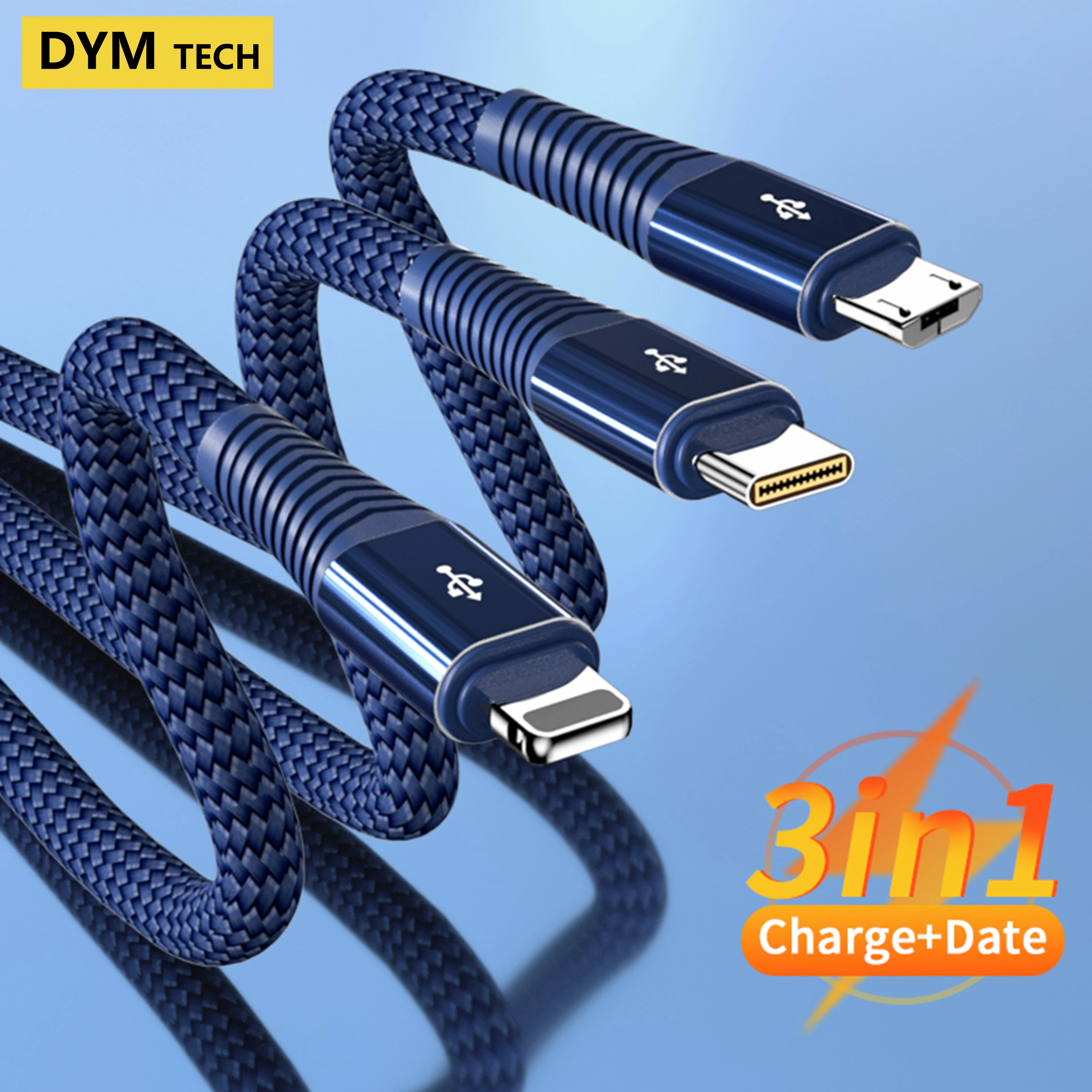 6A 3 In 1 Usb Cable Fast Super Charging Cable Micro Usb Type-C Fast Charger Data Cable For Iphone 14 13 Samsung Xiaomi Huawei