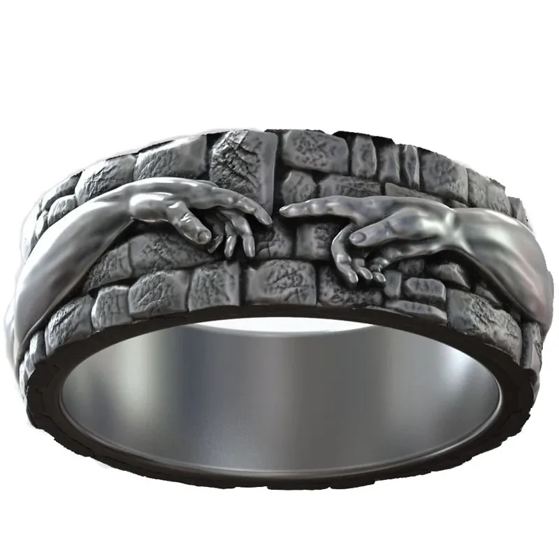 10-13g Hand Of God Ring Creation Of Adam Religious Art Relief Rings  Customized 925 Solid Sterling Silver Many Sizes 6-12