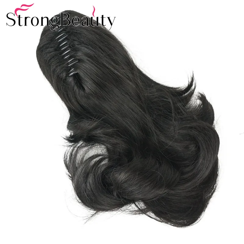 Strong Beauty Synthetic Short Wavy Blonde Black Ponytail Clip in/on Hair Piece Claw Clip Pony Tail For Hair Extensions