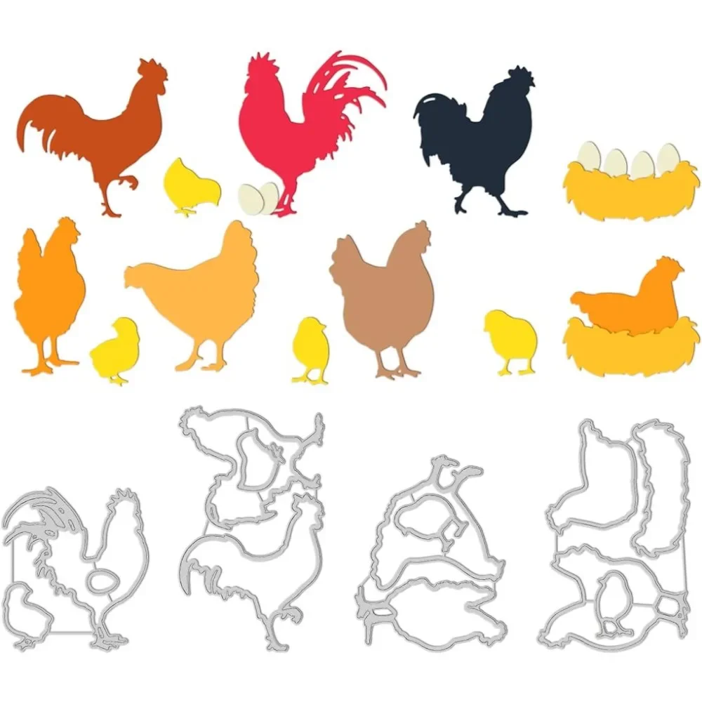 

Chickens Rooster Hen Egg Cut Dies Fun Farm Theme Animal Cutting Dies Chicken Metal Embossing Stencil for Painting on Wood Card
