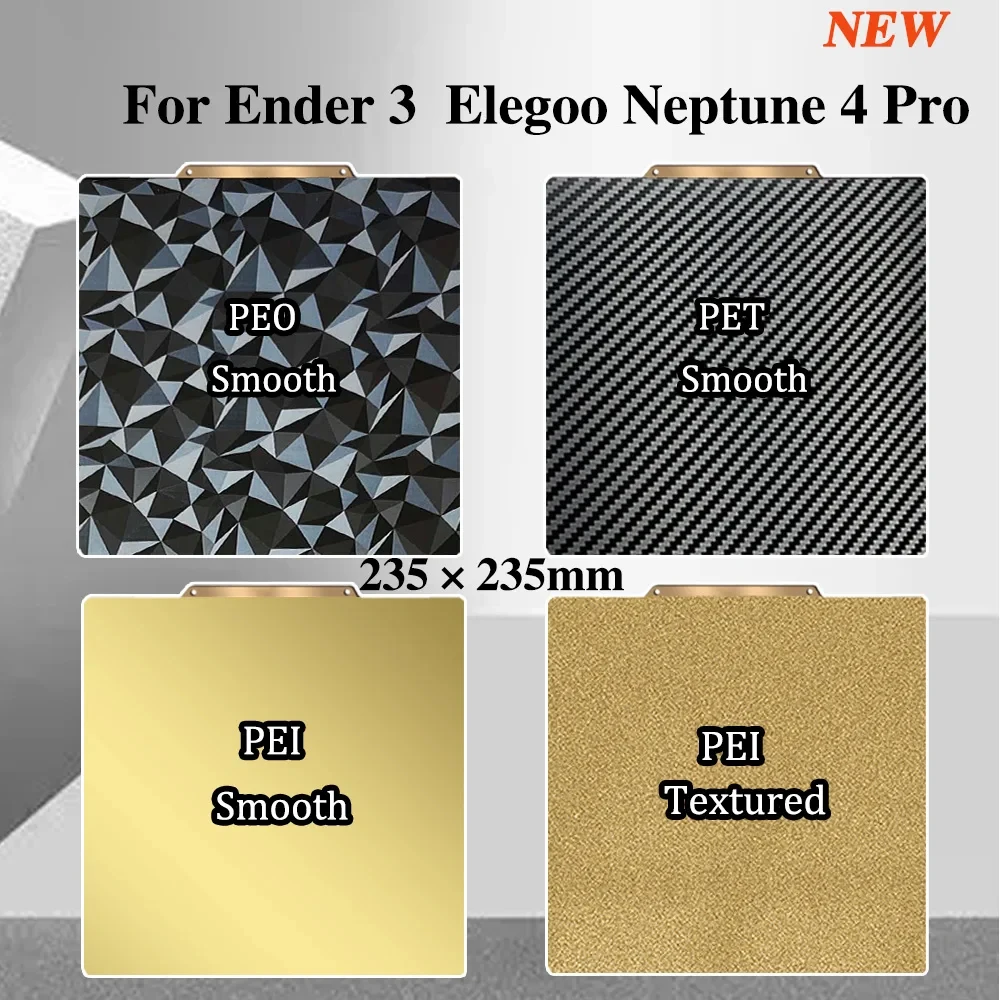 Pei Glattes Blatt 235 x 235 für Ender 3 Elegoo Neptune 4 Pro Pet Peo Pey magnetische Bauplatte Federstahl 3D-Drucker beheiztes Bett