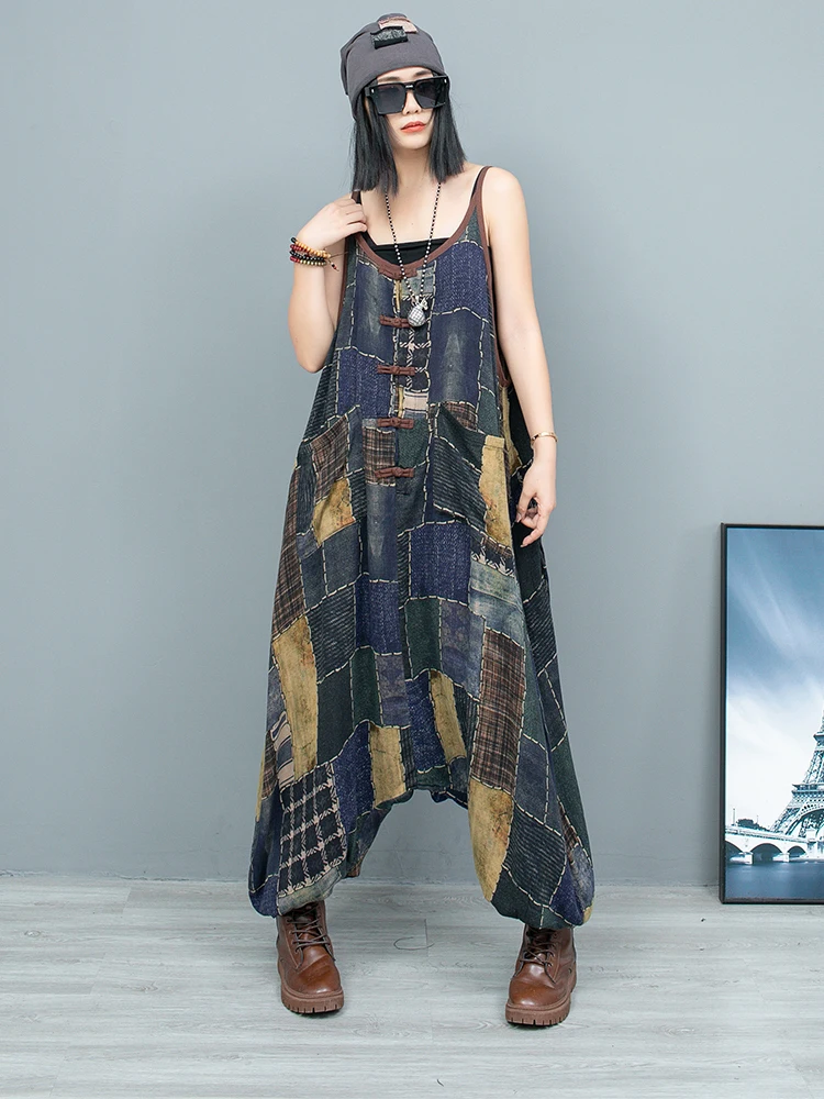 LYUZHE 2025 Spring Autumn New Vintage Printed Patchwork Women Matching Sets V-neck Vest And Overalls Casual Suit ZXY279B 4