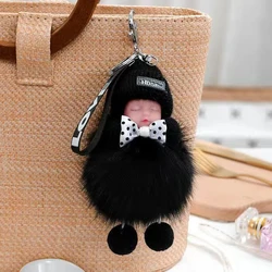 Fluffy Plush Doll Keychain - Cute Bag & Backpack Pendant Gift (Black)