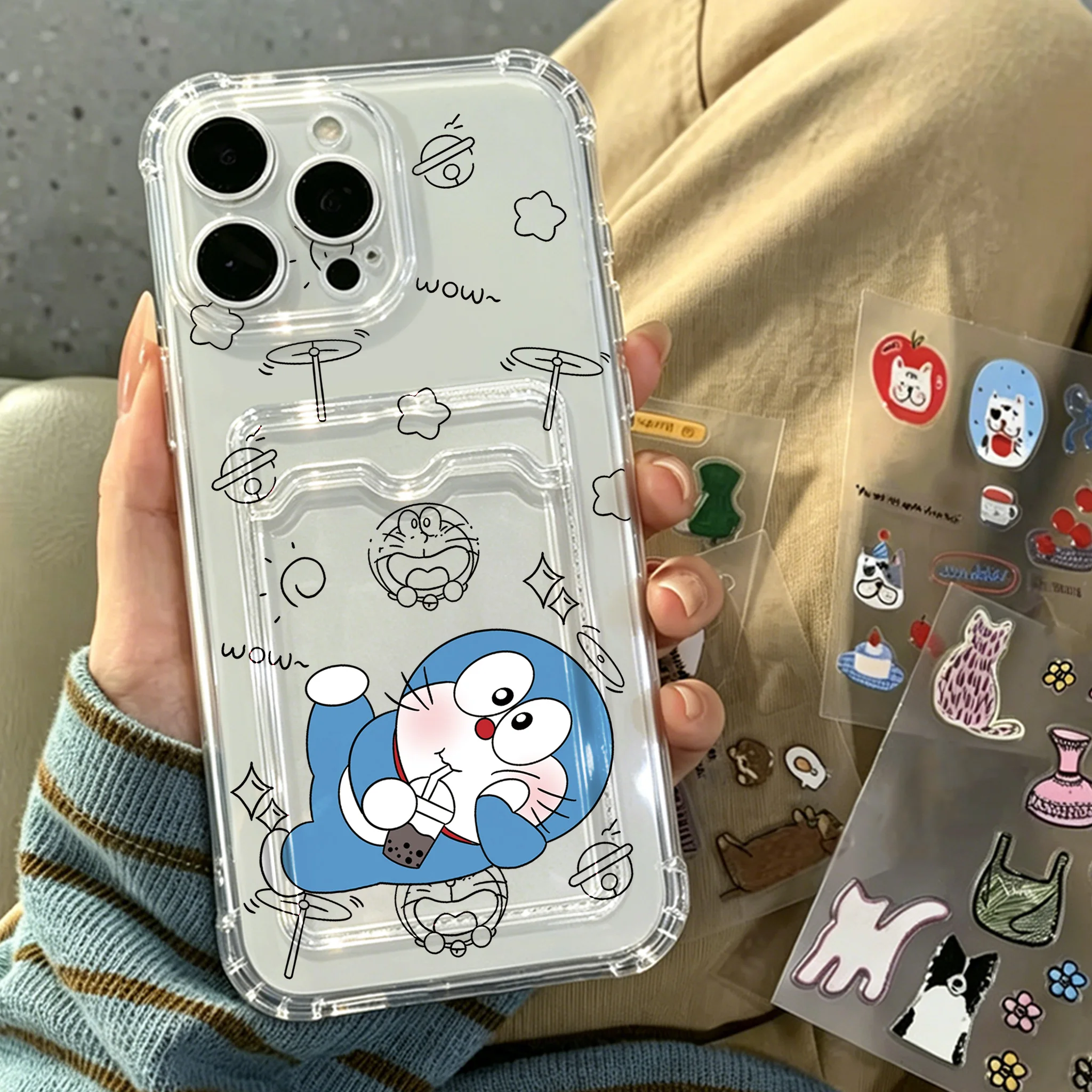 Adorable Cartoon Character Airbag Phone Case with Card Holder