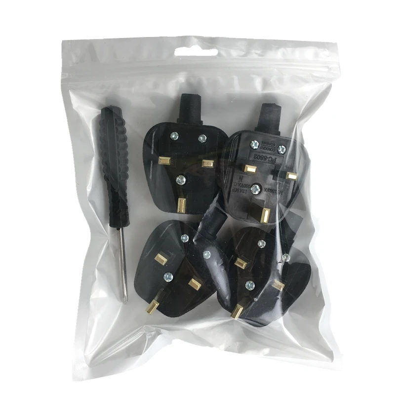 Plug Adapter 4Pcs UK 3 Pins AC Electrical Power Rewireable Plug Male Wire Fused Socket Adaptor Extension Cord Cable Connector + Screw Driver
