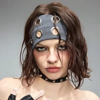 Punk fille oeillets ajourés large bandeau élastique extensible métal Rock Steampunk pour bandeaux de sport accessoires de cheveux 4