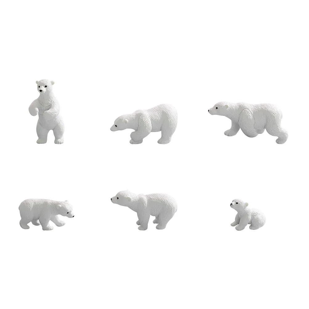 

6 Pcs Mini Polar Bear Fairy Gardens Decorations Ornaments Toys Animals White Adornment Resin Crafts Cute Desk Figurines Model