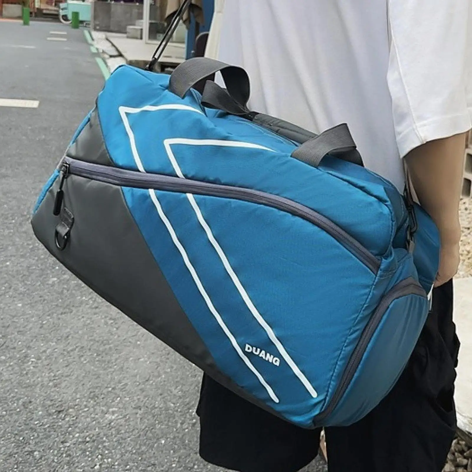 Tennis Racquet Crossbody Bag with Shoes Compartment Oxford Cloth Gym Duffel