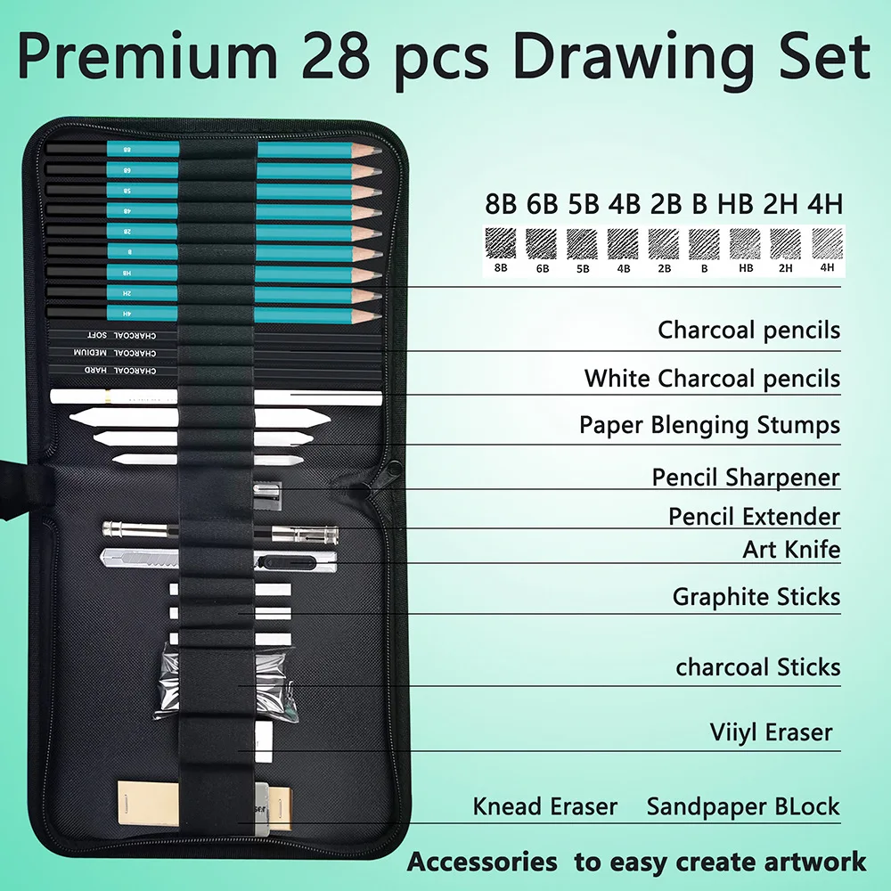 28 Pcs Professional Sketch Sketch Pencils Set, Sketch Pencils, Drawing Supplies Perfect Sketch Pencils for Artists and Beginners 3