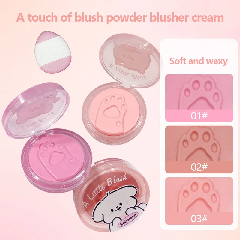 Blush Cream Facial Blusher Cream Blusher 3D Relief Cat Footprint Makeup Face Tint Cheek Contour Brightens Natural Matte Mousse Rouge Puff