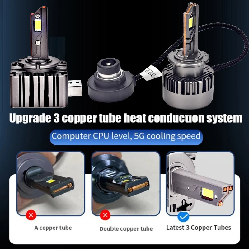 자동 LED 헤드라이트, 6500k 화이트 LED 조명, 3 구리 튜브 포함, 160W, 98000LM, D1S, D3S, D2S, D4S