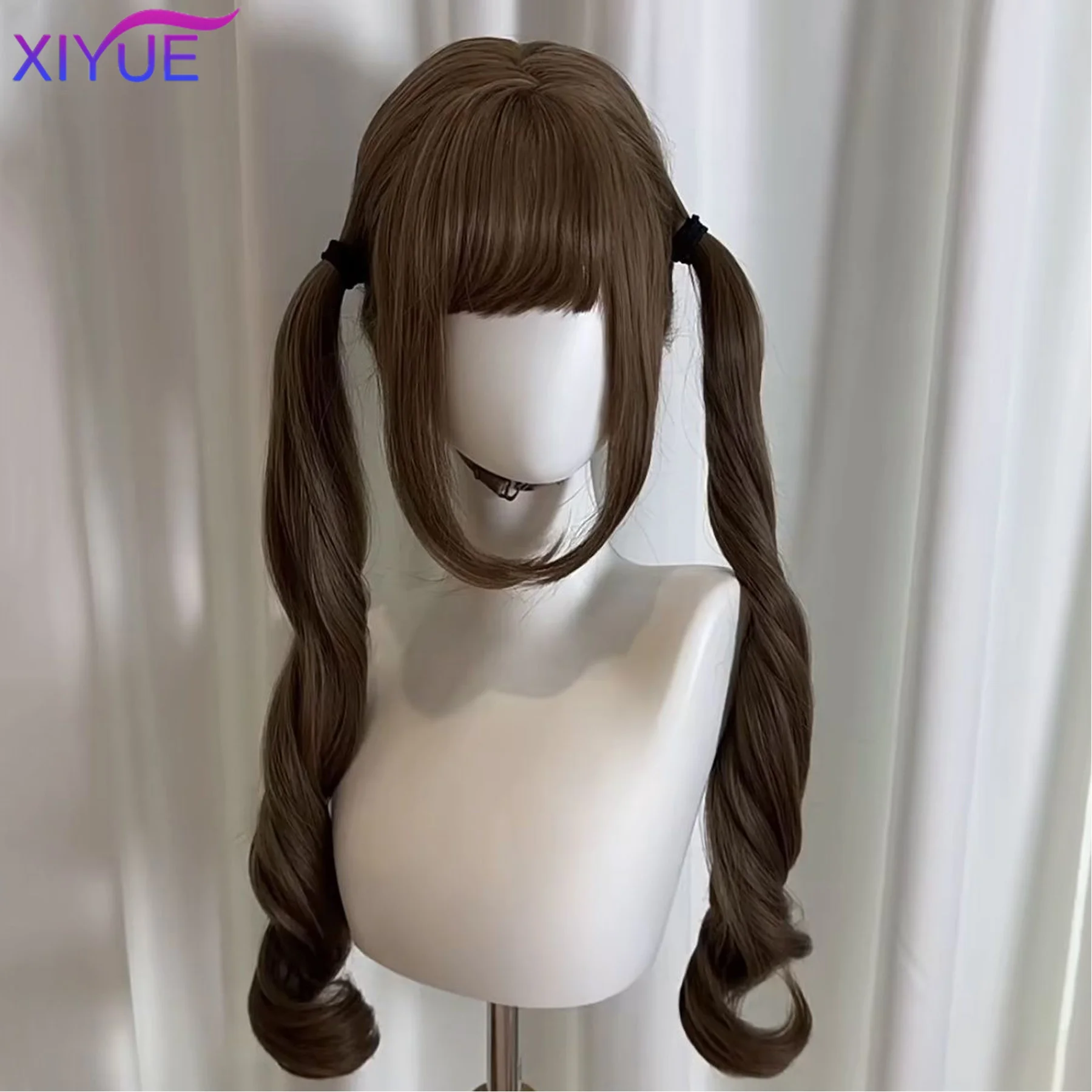 Black Twin Ponytail Princess Cut Natural Short Hair Synthetic Wigs With Bangs For Women Heat Resistant Cosplay Lolita Hair ﻿