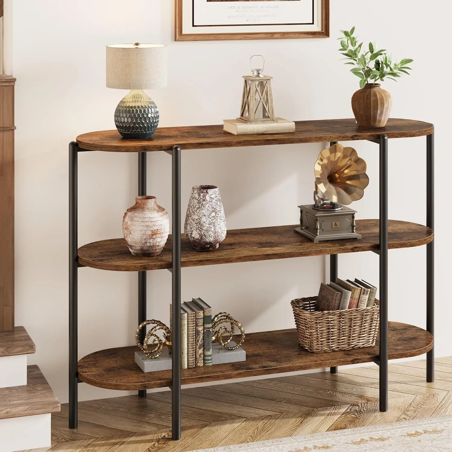 3 Tier Industrial Metal Sofa Table,Behind Couch Table, Entryway Console Table,Farmhouse Hallway Table for Entry,Living Room