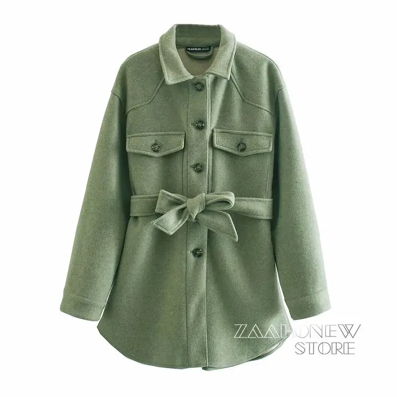 ZAAHONEW 2022 осенне-зимняя женская винтажная зеленая Толстая рубашка новая куртка с