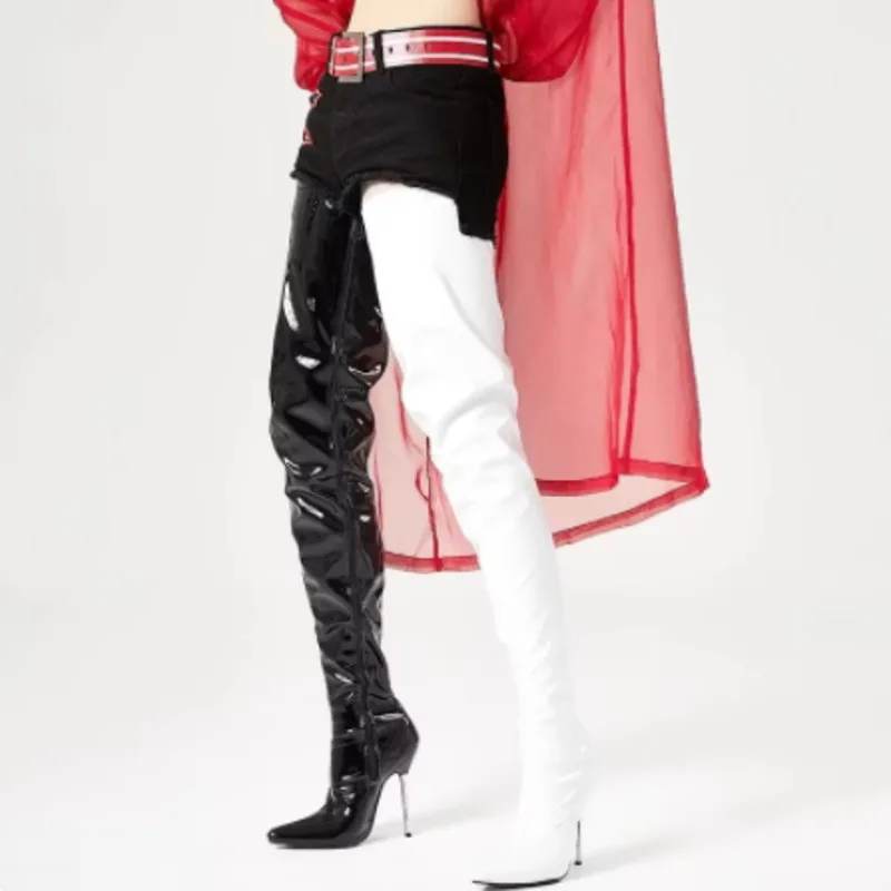 High Heels Women Boots Patent Leather Over The Knee Boots Sexy Stiletto Side Zipper Big Size Women's High Lady Shoes