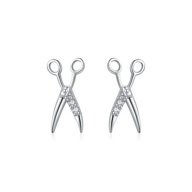 

VCE1 Silver Shiny Dazzling Clear CZ Scissors Stud Earrings For Women Girls Fashion Exquisite Jewelry