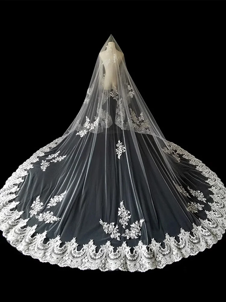 1T Wedding Veil Lace Bridal Veils Cathedral Length With Comb | eBay