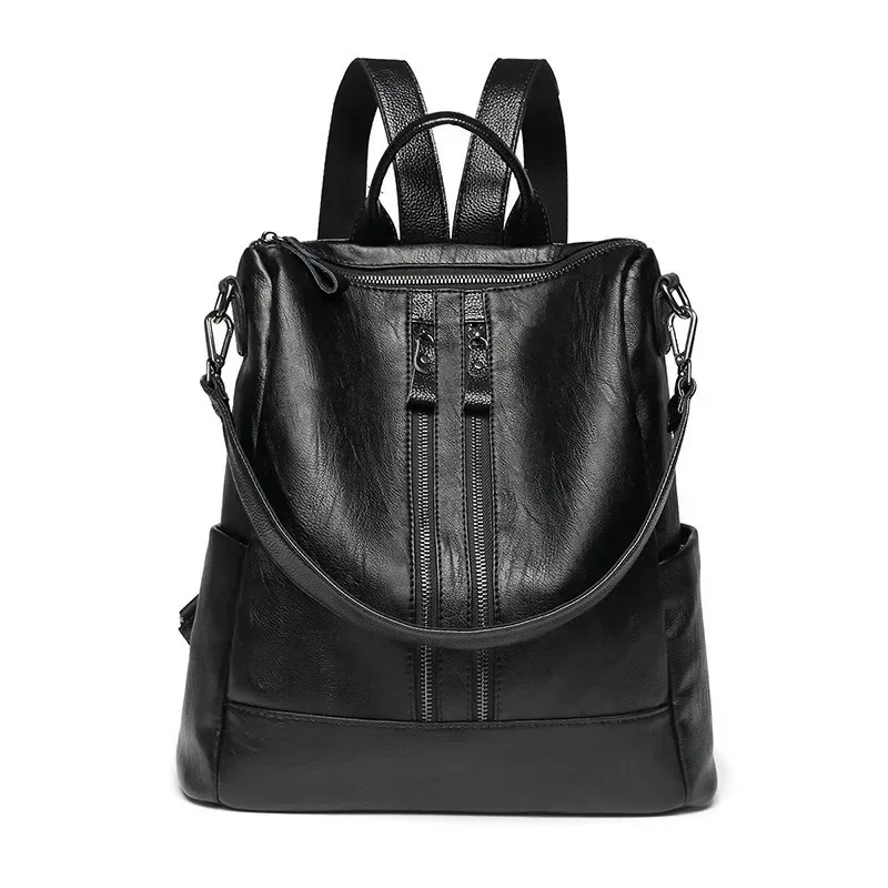 black leather backpack womens ebay Women Travel Rucksack Faux-Leather Bag Cool Ladies Leather Black Backpack