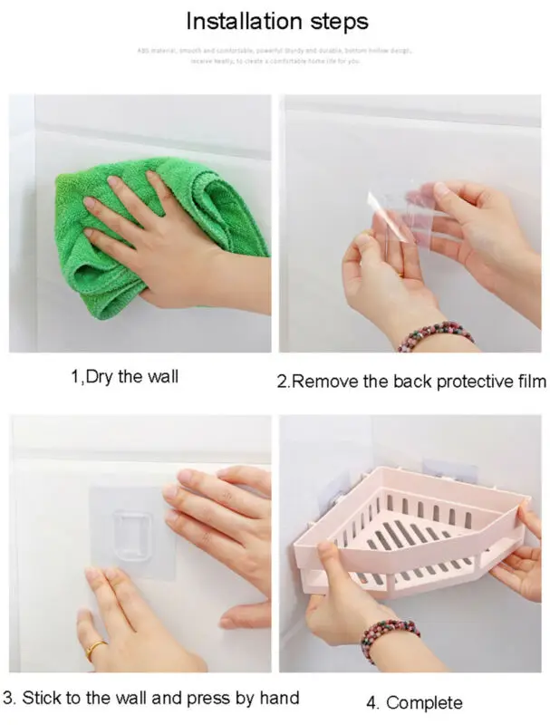 Suction Wall Triangular Shower Caddy Shelf Bathroom Corner Bath Rack Storage Holder Organizer Shelves 4