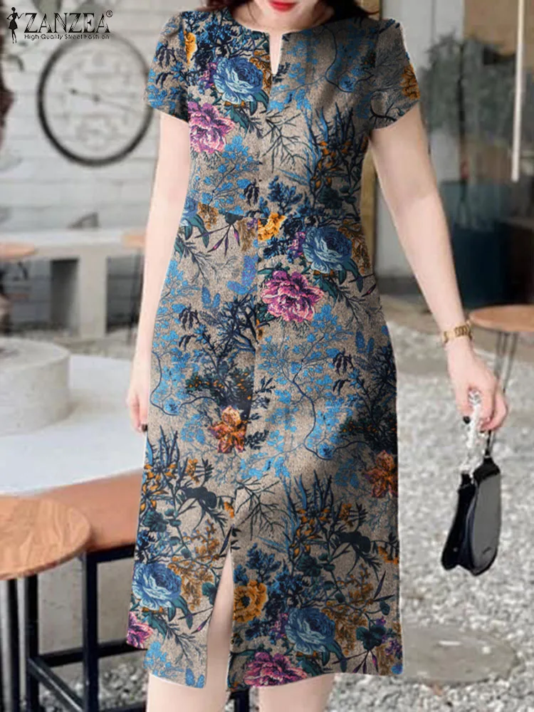 ZANZEA Women V neck Buttons Down Dress Summer Sleeveless Cotton Linen Sundress Casual Sarafans Vestido Party Tanks Dress