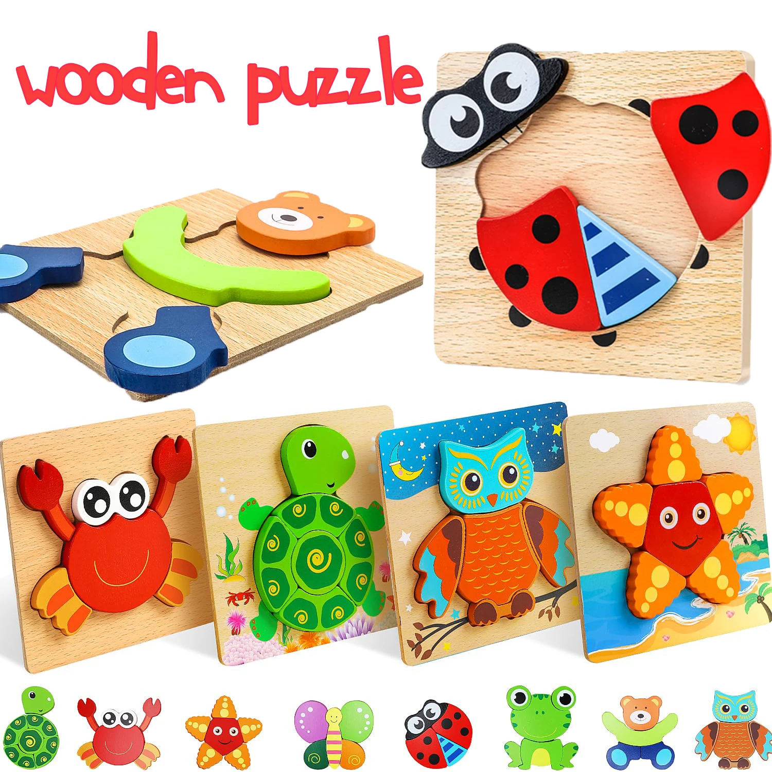 Kids Wooden Puzzle Cartoon Animal Traffic Tangram Wood Puzzle Toys Educational Jigsaw Matching Games Toys For Children Gifts wooden toys,wooden puzzle toys