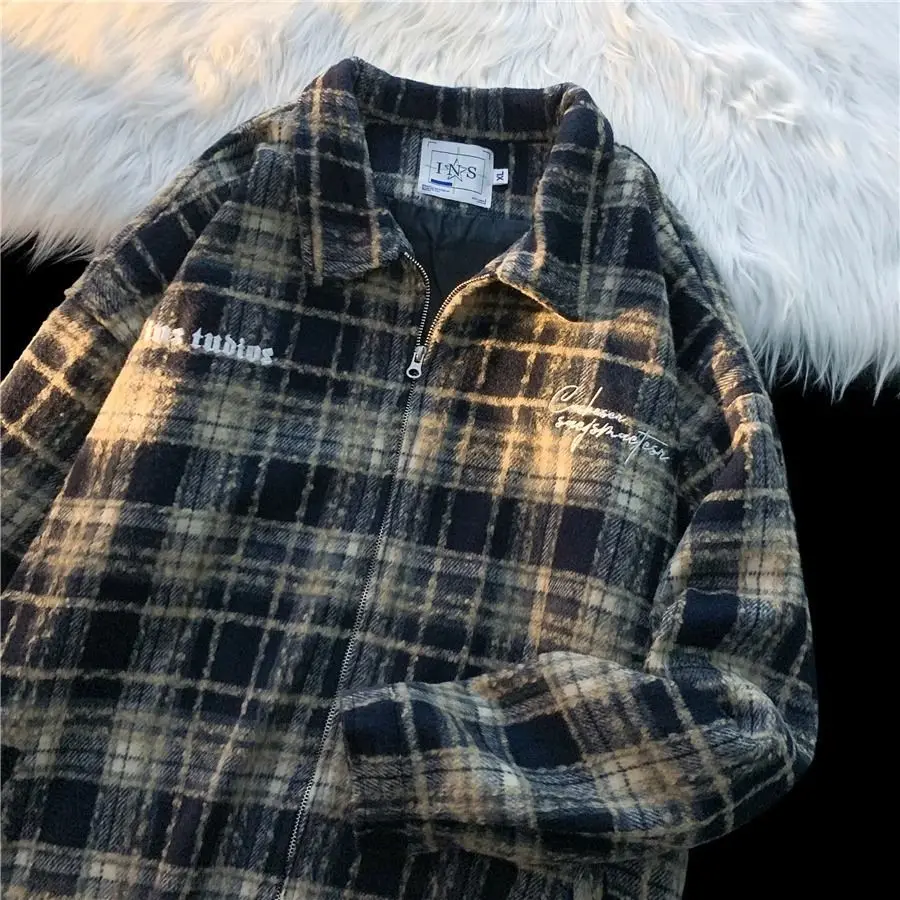 American retro plaid jackets for men and women Hong Kong style ins spring and autumn casual street couples versatile niche top