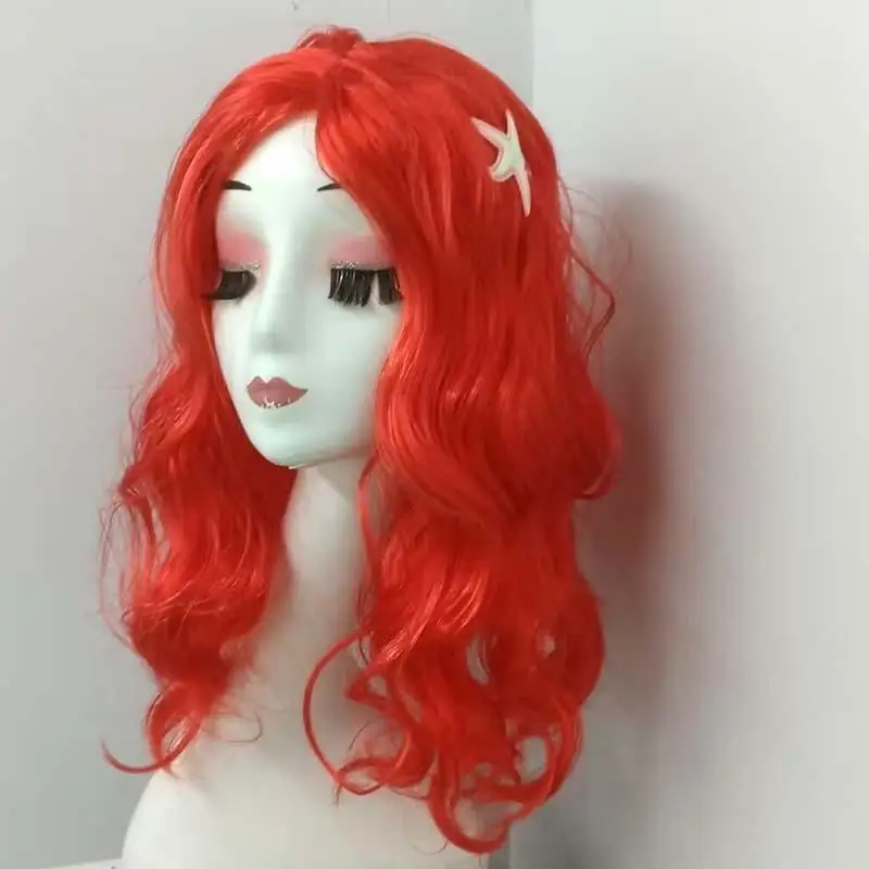 Mermaid Ariel Children's Cosplay Wig Red Hair Wavy Long Curly Wig Christmas Birthday Party Cosplay Headdress Costume Accessories anime hair accessories,anime ear clips