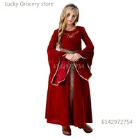 Robe médiévale Cosplay d'halloween pour enfants, Costume de palais rétro, spectacle de bal Noble, manches évasées en daim, déguisement de carnaval 4