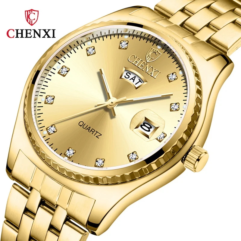 CHENXI Top Brand Men's Golden Wristwatches Business Quartz Watch Women Fashion Luxury Stainless Steel Waterproof Clock