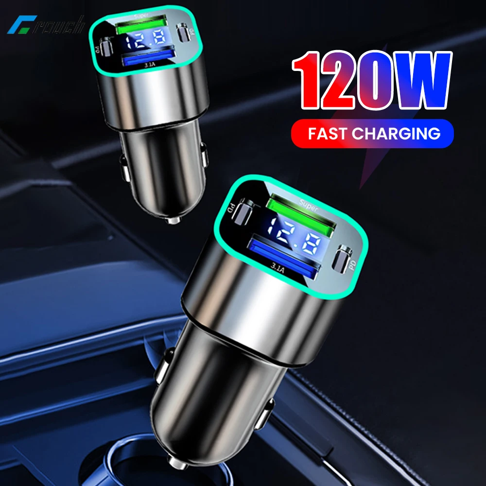 4 Ports 120W USB Car Charger Super Fast Charging PD Car Lighter Phone Charger car charger car phone charger phone charger phone charger adapter For iphone Xiaomi Huawei Samsung
