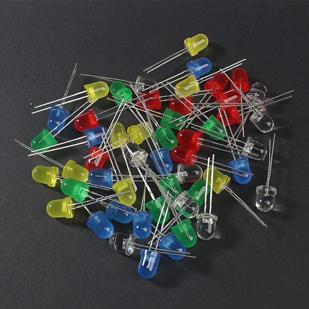 

50PCS/Lot Multi Color LED Assortment Kit Green Red white Yellow Blue 8mm Round Light Emitting Diode LED Assorted Pack LED Lamp