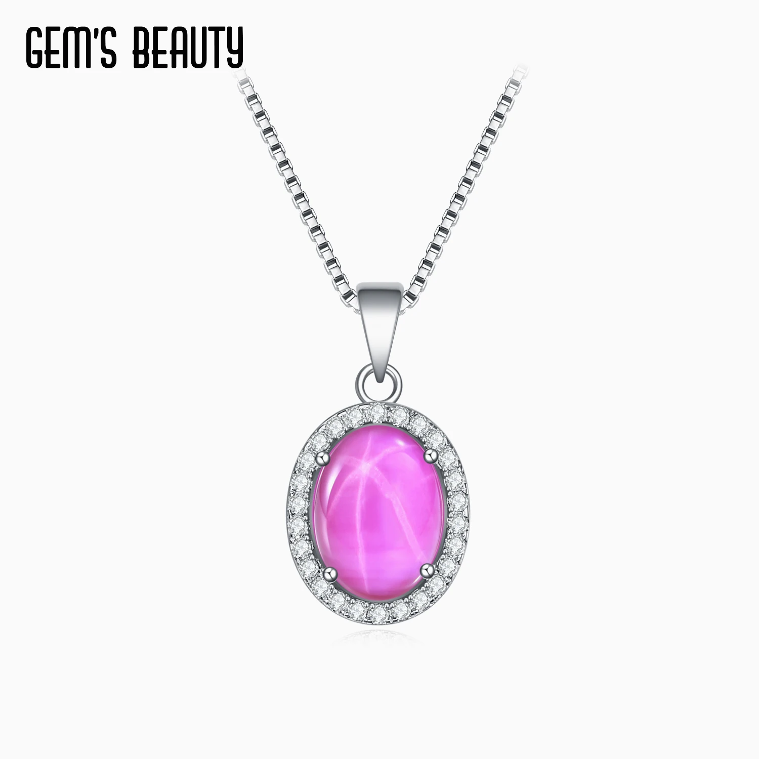 

Gem's Beauty Oval Lab Star Ruby Necklaces 925 Sterling Silver Lab White Sapphire Pendant Necklaces Luxury For Women Fine Jewelry
