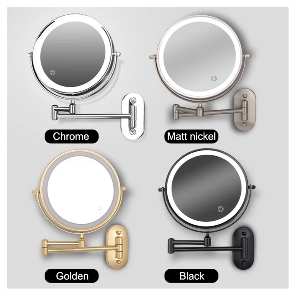 Golden Wall Folding Makeup Mirror Double Side Fill Light Magnifying USB Charging Led Tricolor Dimming Bathroom Cosmetic Mirrors 3
